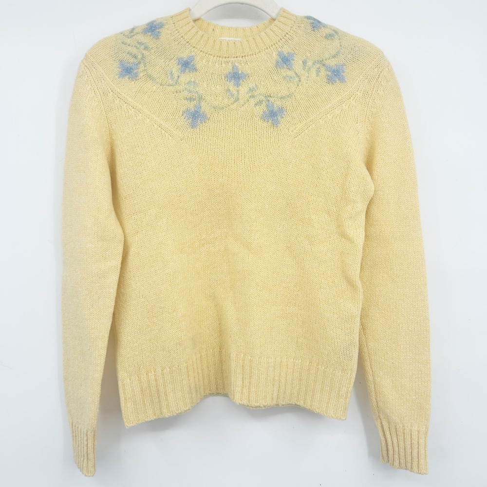 Braemar Womens Yellow Shetland Wool Floral Cottagecore Vintage Granny Sweater 34